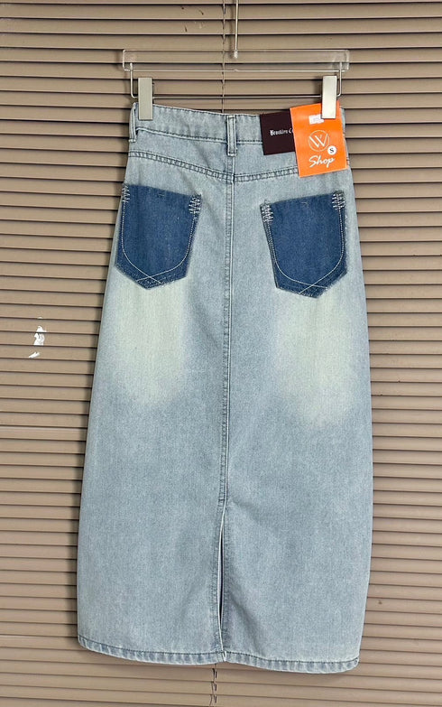 Denim Hight Waist Back Slit Long Skirts